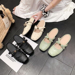 Nouvelles Chaussures Femme Printemps-Été Polyvalentes à Bout Fermé, Style Mary Jane, avec Nœud et Rivets Camélia, à Semelle Plate, Faciles à Enfiler - Product Image 2