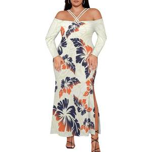 Abbigliamento donna taglie forti polinesiano personalizzato di alta qualità stile tropicale hawaiano abito a maniche lunghe <span class=keywords><strong>monospalla</strong></span> da donna - Product Image 3