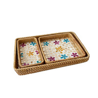 Handgemaakte Vintage Home Decor Keuken Opbergmand Hoge Natuurlijke Rotan Duurzame Geweven Doek Vierkante Vorm Voor Fruit Snacks
