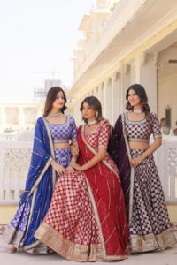 Designer Dyeable Pure <b>Viscose</b> Jacquard <b>Fabric</b> Lehenga Choli & Dupatta Set With Sequins Embroidered Work Bridal Lehenga Choli - Product Image 5