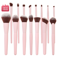 Ensemble de 15 pinceaux de maquillage professionnels en bois, doux au toucher, rose, personnalisables, en gros, véganes, de haute qualité, marque privée OEM
