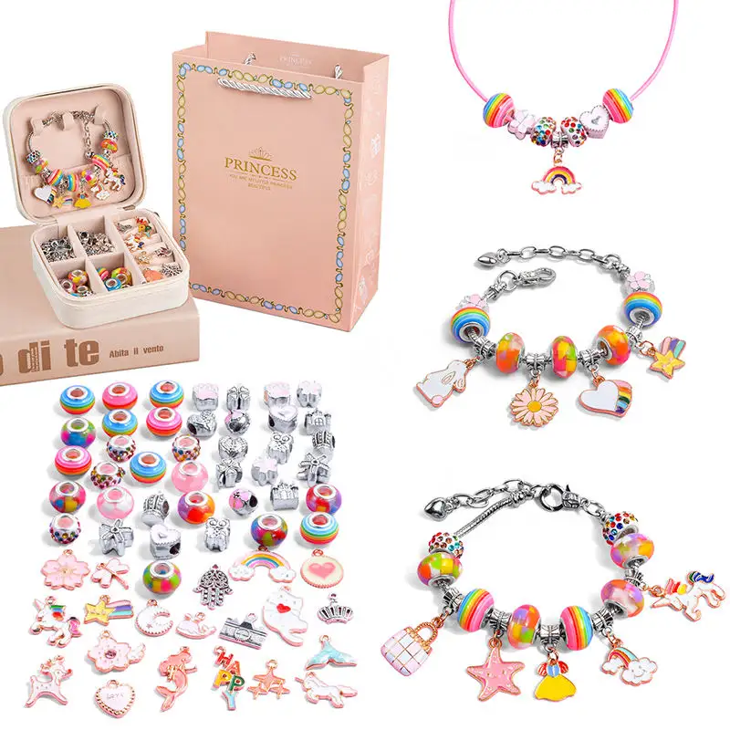 Decorative Diy Beads And Charms For Jewelry Making Metal Bracelet Beads Kits With Gift Box