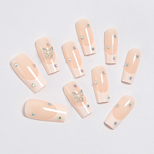 <span class=keywords><strong>Faux</strong></span> ongles élégants papillon French Manucure 24 pièces, longs carrés nude, en ABS avec strass, réutilisables avec colle, cadeau pour mariée ou rendez-vous - Product Image 2