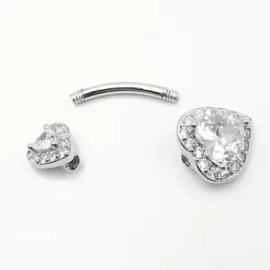 CZ Heart <strong>Belly</strong> Button Ring 14G Navel Piercing <strong>Bar</strong> 925 <strong>Sterling</strong> <strong>Silver</strong> Piercing <strong>Belly</strong> Piercing Jewelry Hot Selling Body Jewelry - Product Image 2