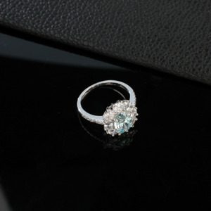 S925 Sterling Silver Aquamarine <b>CZ</b> Halo Engagement <b>Ring</b>-V - Product Image 3
