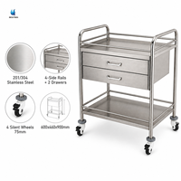 Chariot médical en acier inoxydable BT-SIT045, chariot utilitaire pour traitement, chariot à instruments d'hôpital, 2 niveaux avec roues, CE