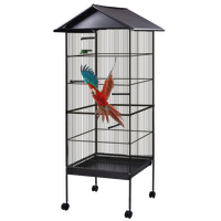 Cage à oiseaux en métal à roulettes spacieuse avec toit et plusieurs perchoirs, volière robuste pour canaris et perroquets