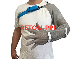 Guantes de cota de malla antideslizantes Protección de brazo completo Manga de extensión ajustable para uso forestal metalúrgico DIY - Product Image 2