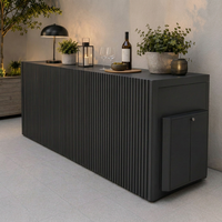 Meuble de cuisine extérieur modulaire en acier inoxydable 304 de 2,5 m, personnalisable OEM, avec grill, évier, rangement, finition noir mat, poudre acrylique, granit et charnières