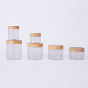 Pot cosmétique transparent pour animaux de compagnie de 100 ml, 150 ml, 200 ml, 250 ml, en plastique, pour gommage corporel, avec couvercle en plastique imitation bois. - Product Image 2