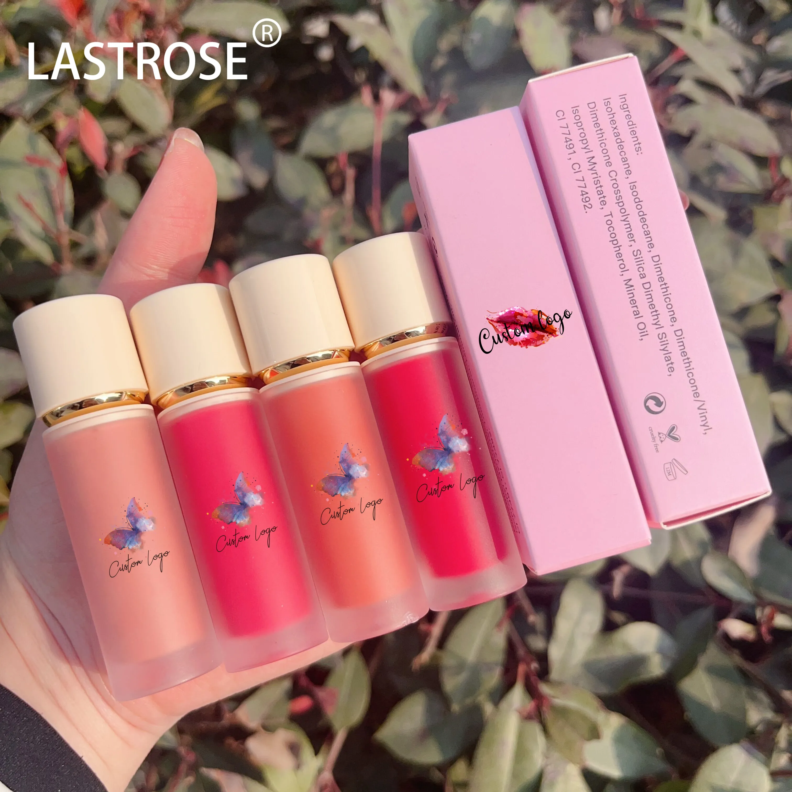 Rosa vegano liquido fard lunga durata cruelty free face make up guancia fard etichetta privata all'ingrosso