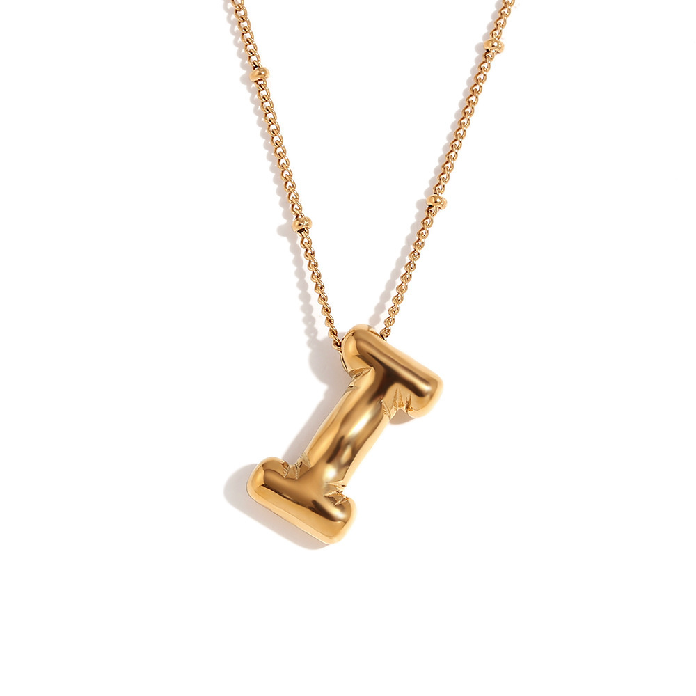 Party Balloon Letter Pendant Necklace - Gold -I