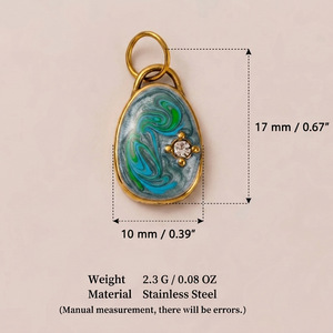 Ciondolo Vintage in Acciaio Inossidabile Smaltato, Placcato Oro 18K PVD, con Fiori, Nuvole, Uccelli, Pietra Naturale, Charm Amore, Accessorio Fai-da-te Impermeabile - Product Image 6