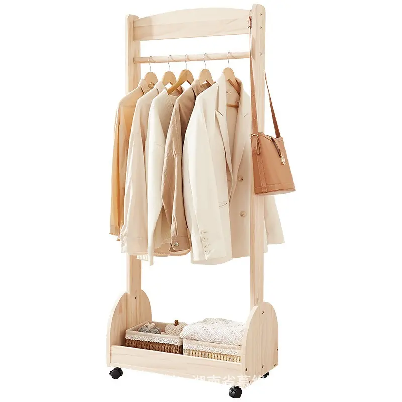 Solid wood coat and hat rack floor household hangers bedroom room pine wood drying clothes rack indoor simple vertical rod