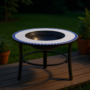 Brasero de Cerámica con Mosaico, 26.8 Pulgadas, Azul y Blanco, para Exteriores, de Bioetanol, Independiente, Tipo Mesa - Product Image 2