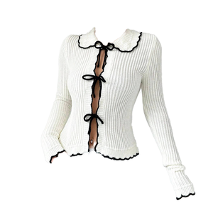 เสื้อคาร์ดิแกนถักลูกไม้แบบลำลองสำหรับผู้หญิง รุ่นใหม่ล่าสุด แขนยาว ปกแบบริบ 100% โพลีเอสเตอร์ แห้งเร็ว ระบายอากาศได้ดี 380 กรัม สำหรับฤดูใบไม้ผลิ - Product Image 1