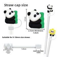 Adorno de pajita de panda de PVC blando, reutilizable, de 10 mm, con diseño de dibujos animados, decorativo y lindo, tipo tapón antipolvo para beber