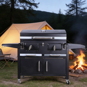 Parrilla <span class=keywords><strong>de</strong></span> Carbón <span class=keywords><strong>de</strong></span> Hierro para Barbacoa, Resistente, <span class=keywords><strong>con</strong></span> Carro, Ahumador y <span class=keywords><strong>Asador</strong></span> Giratorio para Pizza y Exteriores, <span class=keywords><strong>de</strong></span> Fábrica OEM - Product Image 1