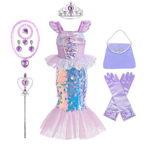 Ariel Princess Sequin Fishtail Dress Crown <b>Magic</b> Wand Bag Glove Necklace Bracelet Ring Earrings <b>Set</b> Mermaid Cos - Product Image 1