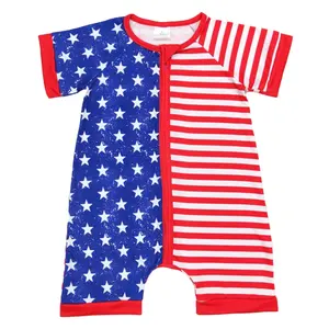 baby jumpsuit baby boy National Day printed zipper short-sleeved jumpsuit baby patriotic crawling suit