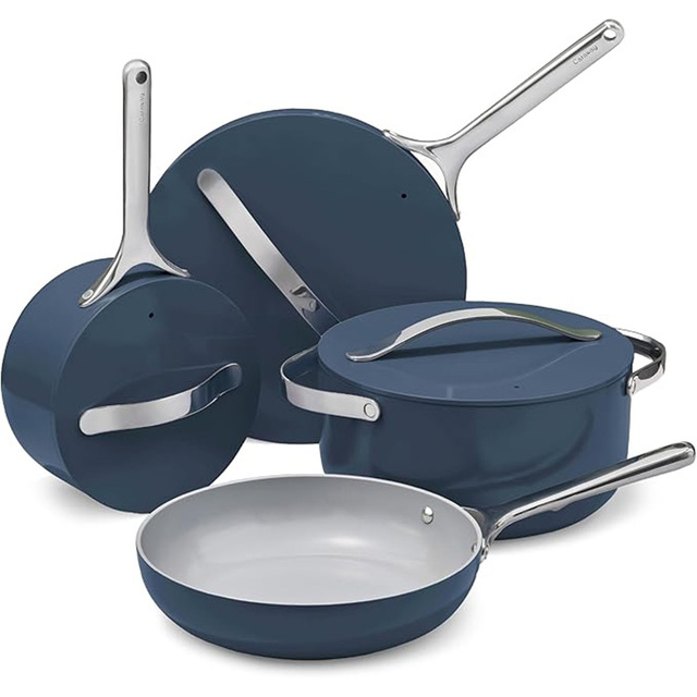 Geling Hot Selling 12 Piece Ceramic Kitchen Cooking Wares Set Chinese Manufacturer Navy Non Stick Pots and Frying Pans Sets