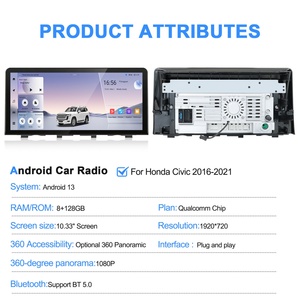 Radio para Auto con Pantalla Táctil de 10.33 Pulgadas para Honda Civic 2016-2021, Android CarPlay, GPS - Product Image 2