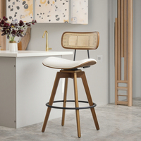 Tabourets de bar pivotants modernes avec dossier en rotin, sièges rembourrés, chaises de bar en bois courbé pour l'extérieur
