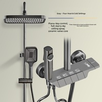 Ensemble de douche mural gris anthracite économique, avec robinet mitigeur bain-douche à jet pluie et commandes à touches piano, système complet