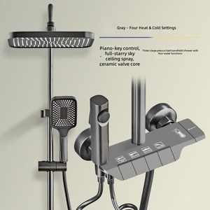 Ensemble de douche mural gris anthracite économique, avec robinet mitigeur bain-douche à jet pluie et commandes à touches piano, système complet - Product Image 2