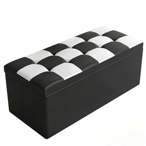 Banc de Rangement Rectangulaire Multifonctionnel en Cuir Noir et Blanc pour Chaussures, Chaise de Rangement, Tabouret de Rangement, Banc d'Appoint de Lit - Product Image 2