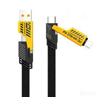 Câble de charge rapide USB 3.0 PD 65W 4-en-1 multi-téléphones avec affichage de la tension, gaine TPE, longueur 1m, pour utilisation en voiture (vente en gros)