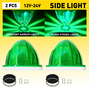 ไฟแตงโม LED 2 ชิ้น สีเขียว ไฟเลี้ยวแบบแฟลช สำหรับรถบรรทุก รถพ่วง ไฟเลี้ยวข้างทรงกลม - Product Image 2