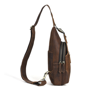 Sac de poitrine vintage en cuir Crazy Horse pour homme, marron foncé, multi-zips, durable, usage quotidien - Product Image 2