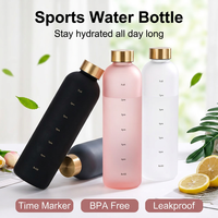 Bouteille d'eau motivante Tritan de 32 oz avec marqueur horaire, sans BPA, bouteille de sport mate givrée, anti-fuite, pour la salle de sport, le bureau, l'extérieur