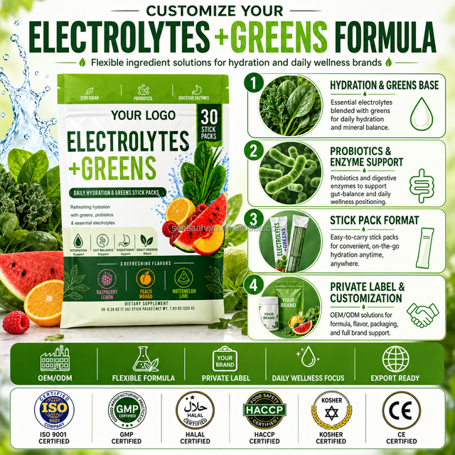 Electrolyte Greens Powder Stick Packs Mixed Fruit Flavor OEM Private Label Wholesale Factory Supplier Pack