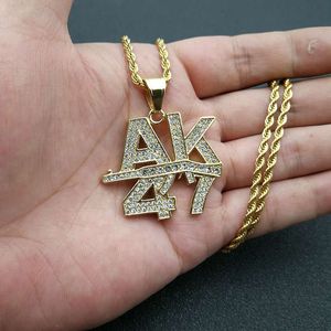 Collier pendentif lettre AK47 Yunnique en acier inoxydable plaqué or, serti pavé, bijoux hip-hop, cadeau pour homme - Product Image 5