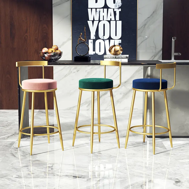 바 의자 새로운 홈 키 큰 북유럽 럭셔리 골드 벨벳 주방 가죽 카운터 높은 현대 저렴한 가구 의자 의자 바