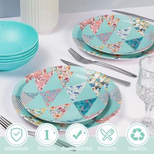 OEM 12-Piece Green Square Pattern <strong>Stitching</strong> Melamine Dinnerware Set Desserts <strong>Plate</strong> and Bowls for Wedding and Dinner - Product Image 4