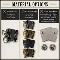 Broche épinglée personnalisée en émail accordéon, badge métallique instrument de musique, cadeau souvenir pour professeur de musique, vente en gros, usine OEM ODM