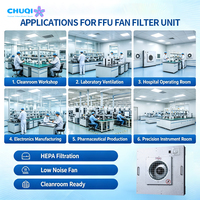FFU avec égaliseur de débit, plaque diffuseur perforée, flux laminaire uniforme, faible bruit 50-55 dB pour salle d'opération hospitalière, filtre HEPA