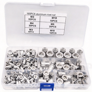 Kit d'assortiment de 165 pièces de rivets aveugles moletés à tête plate en aluminium, inserts filetés M3 M4 M5 M6 <span class=keywords><strong>M8</strong></span> M10 avec boîte de rangement - Product Image 1
