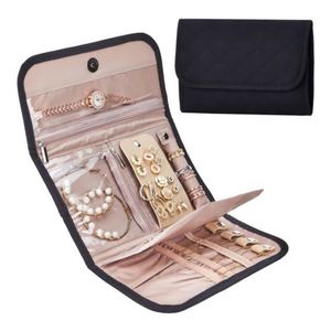 Étui de présentation de bijoux pliable et portable, sac de voyage noir pour colliers et boucles d'oreilles, avec logo personnalisé, style vintage et mode - Product Image 2