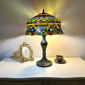Longhuijing for 16 Inch Luxury Curved Stained Glass Dome Bedside Lamp Flexible Floral Design Mediterranean Style AC <b>Lighting</b> - Product Image 1