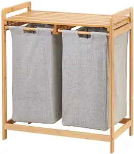 cestos ropa sucia Dirty Cloth Basket Wholesales Custom Clothing Storage Portable Hamper Bamboo Laundry Basket With Shelf Legs