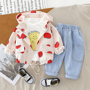Veste à capuche, T-shirt en coton, pantalon et haut, pour petites filles, ensemble 3 pièces, style européen et américain, automne 2022 - Product Image 4