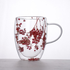 Tazas de café de cristal de doble pared de 350ml, tazas de café de flores transparentes con asa, tazas de café <span class=keywords><strong>Espresso</strong></span> y Latte resistentes al calor - Product Image 6