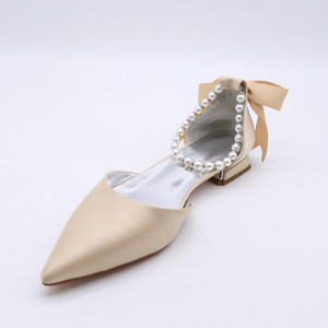 New Bow Low Heel Ladies <b>Flats</b> Shoes 2025 Pointed Toe Pearl Ankle Strap Party Wedding for Women Sandals - Product Image 3