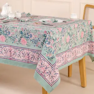 2024 nuovo arrivo Set di copertura del tavolo indiano da 8 a 12 tovaglioli Set di tappetini fatti a mano stampate a blocchi di cotone matrimonio tovaglia