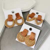 Natural Rattan Knit Straw Earrings for Women