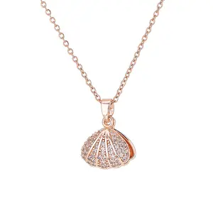 18K Vergulde Schelp Parel Hanger Ketting Rose Goud Diamant Sleutelbeen Ketting Vrouwen Ketting